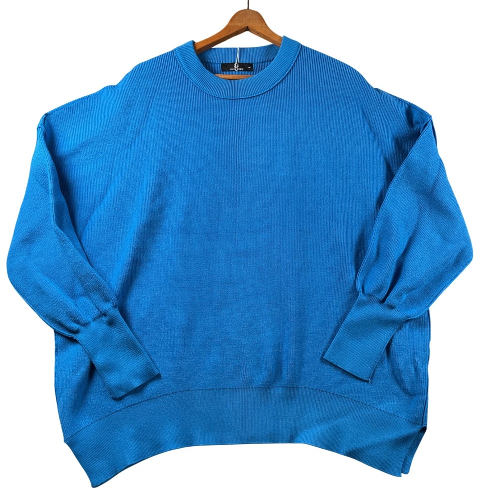 Lillusory Sweater Womens Large Blue Ribbed Knit Batwing Oversized Pullover